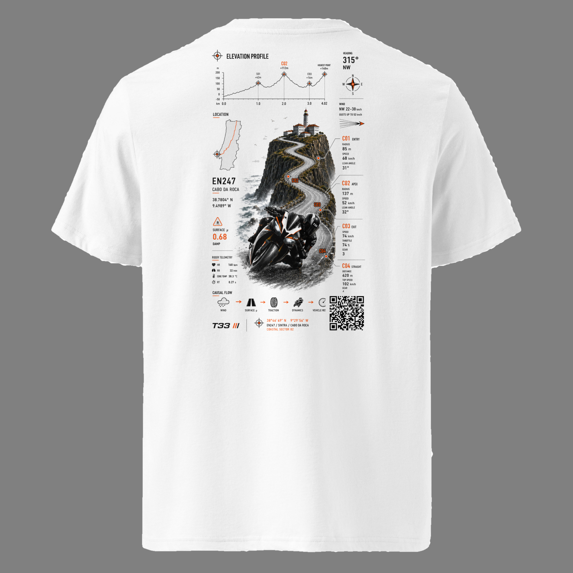 Roca white T-shirt, full back view